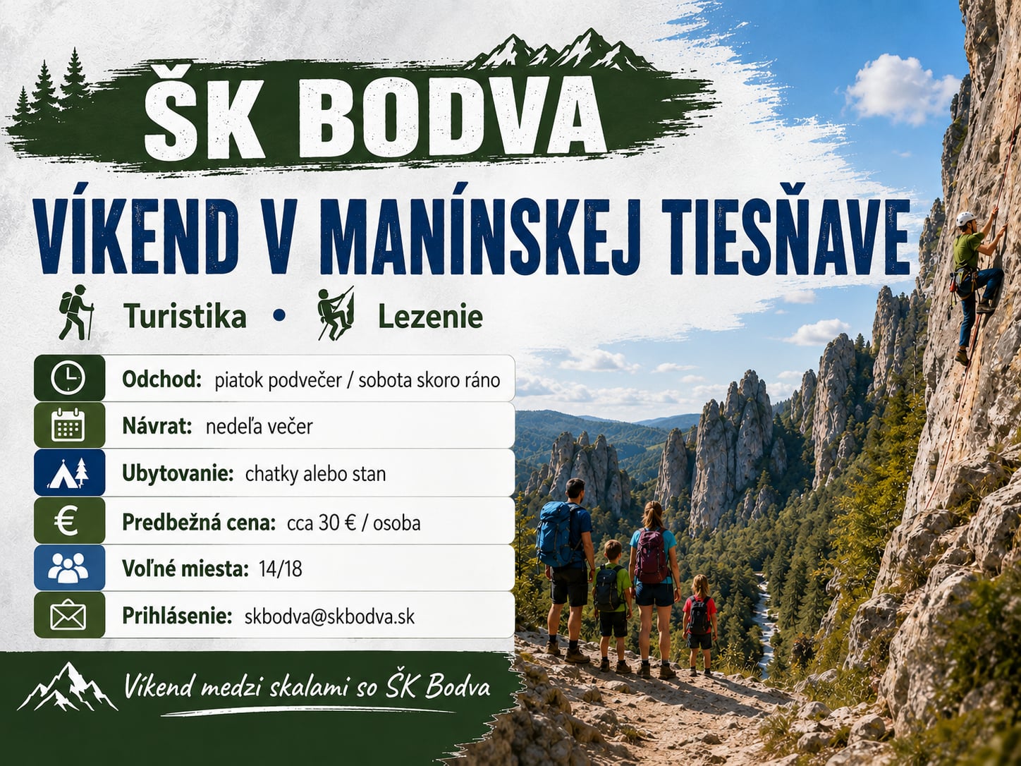 ŠK Bodva víkend v Manínskej tiesňave: turistika a lezenie.